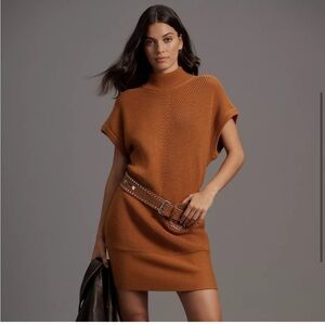 Anthropologie Short-Sleeve Mock-Neck Sweater Mini Dress